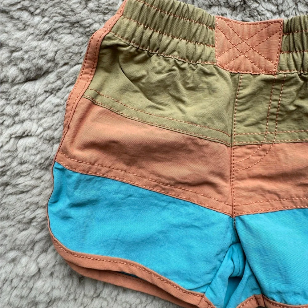 Patagonia Kids Swim Trunks in Tan, Peach & Aqua